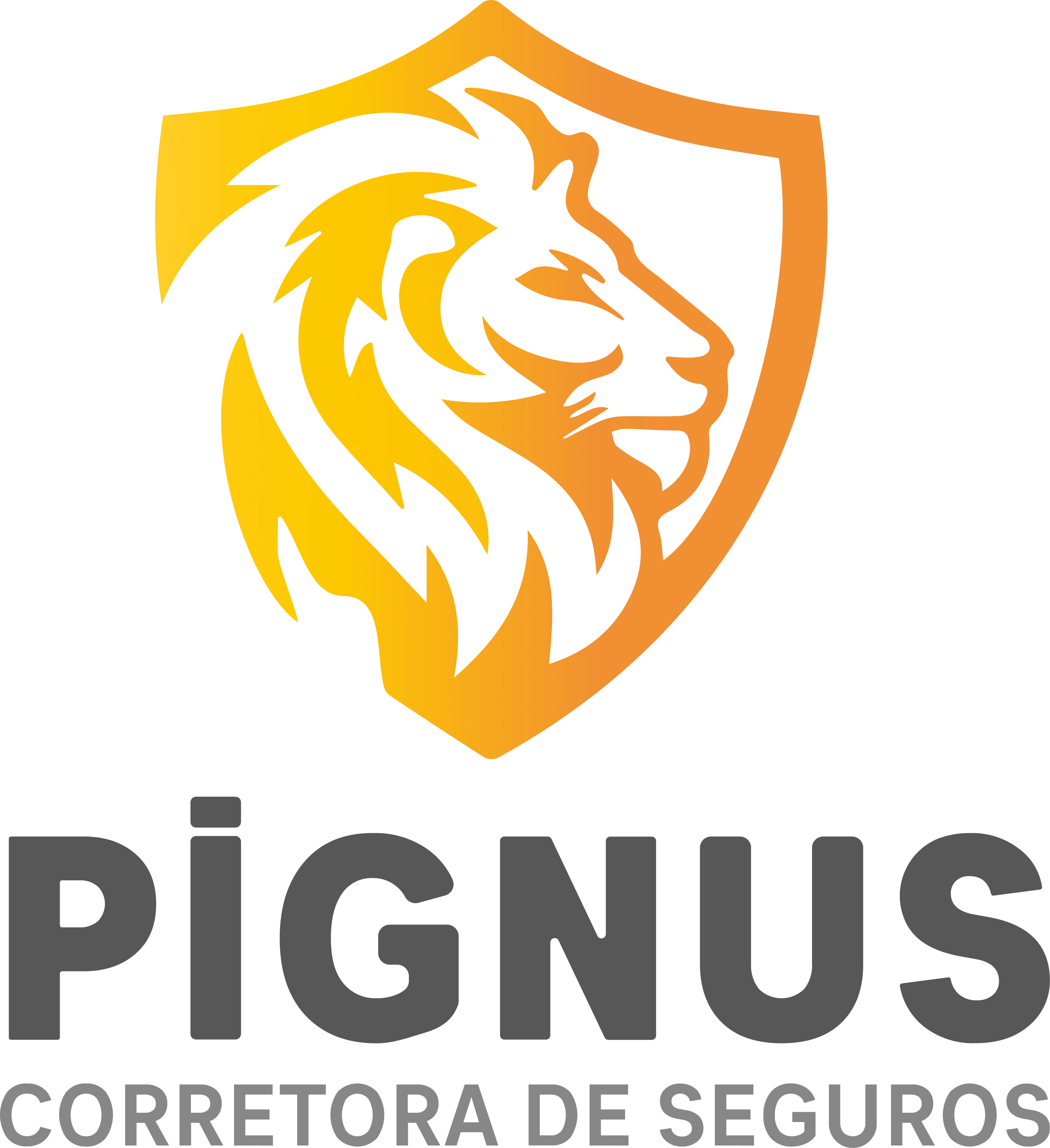 Logo anterior da Pignus Seguros, leão dourado em escudo, clipart de stock